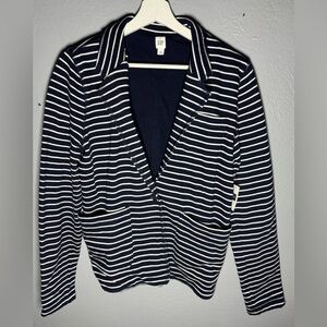 GAP women’s navy blue white striped single button‎ casual blazer jacket L.
